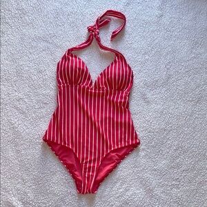 Classic Nautical Red and White One Piece Swimsuit It's like a red orange